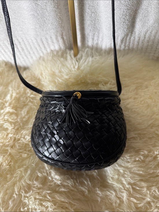 Bottega Veneta Handbags - Bottega Veneta Black Woven Leather Crossbody with Tassel